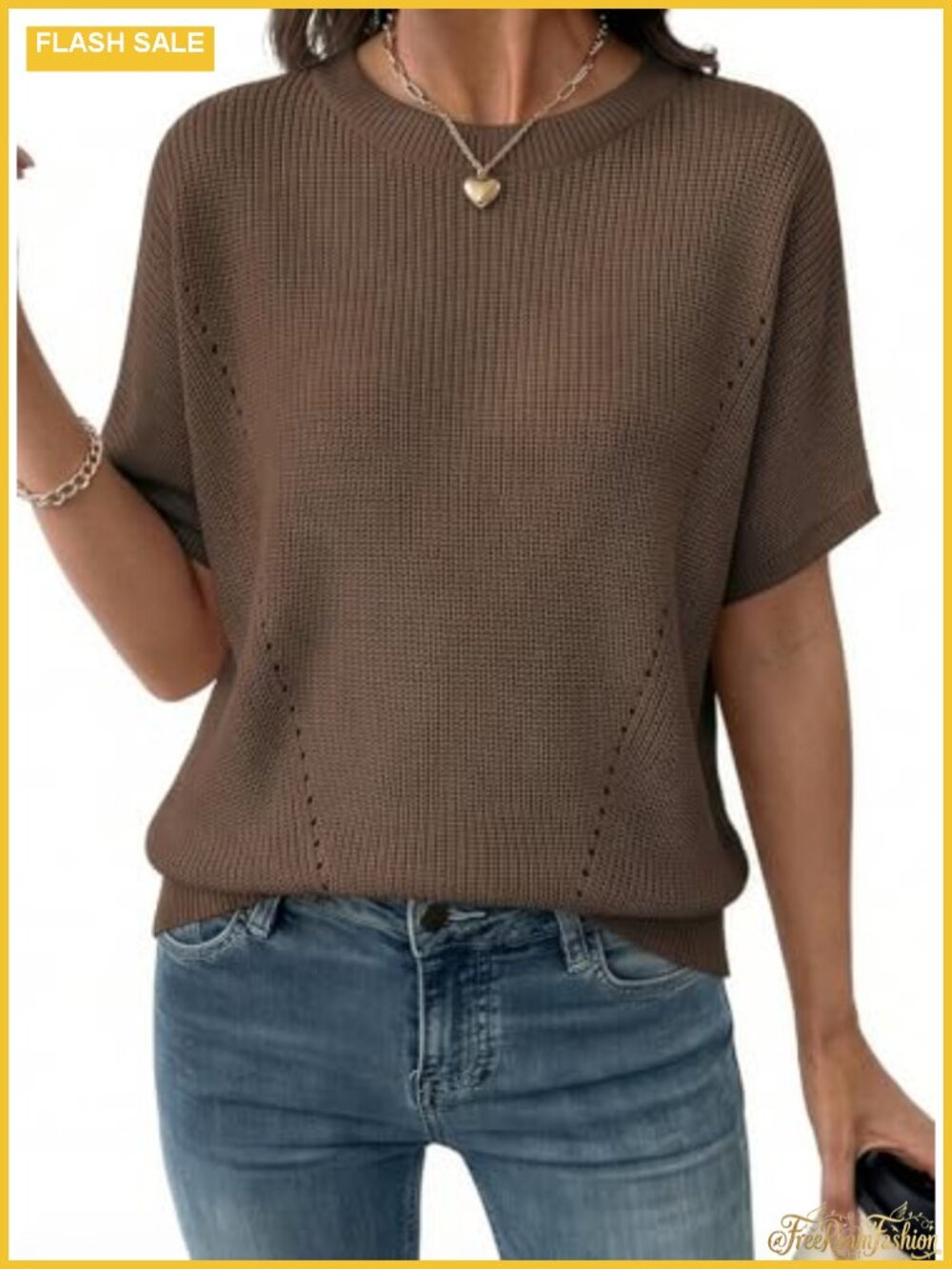 Women's Short Sleeve Ribbed Knit Sweater Off Shoulder Loose Pullover Top